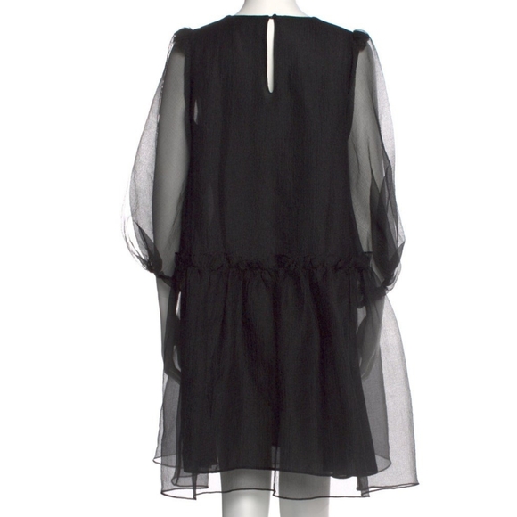 CYNTHIA ROWLEY 🏷️NWT Black Organiza Drop Waist Tiered Ruffle Elbow Sleeve S - Picture 4 of 7
